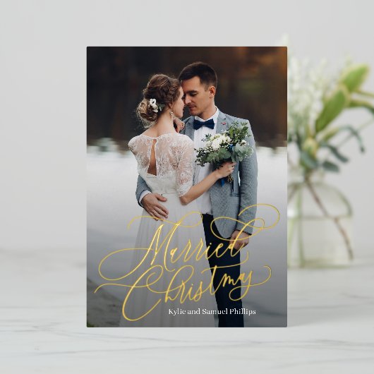 結婚したクリスマスフォイル新着フォトホリデーカード 箔シーズンカード (立ち正面)