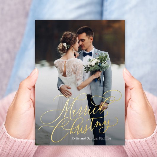 結婚したクリスマスフォイル新着フォトホリデーカード 箔シーズンカード