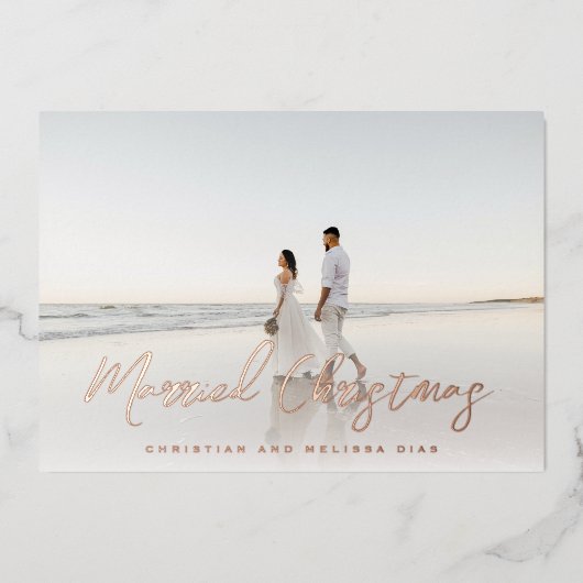 結婚したクリスマスブラシ台本クリスマスフォト 箔シーズンカード (正面)