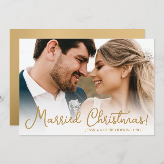 結婚したクリスマス写真ホリデーカード シーズンカード (正面/裏面)