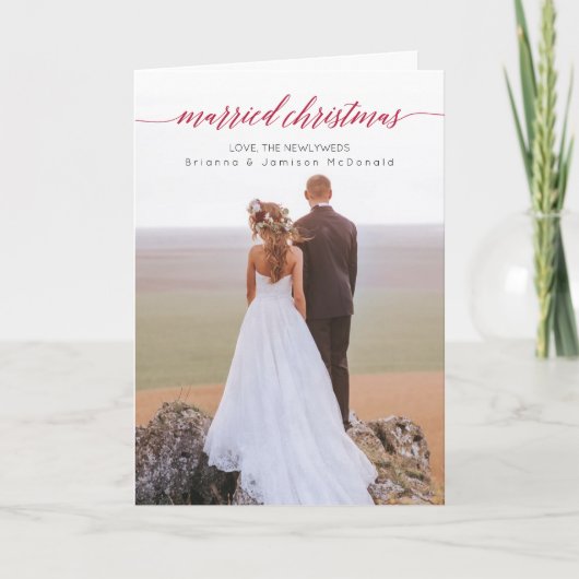 結婚したクリスマス新婚の写真を折り畳み シーズンカード (正面)
