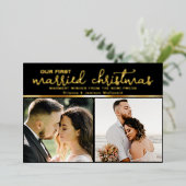 結婚したクリスマス新婚フォトフォイルホリデーカード 箔シーズンカード (立ち正面)