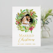 結婚したクリスマス新婚フォトフォイルリース 箔シーズンカード (立ち正面)