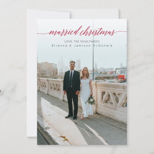 結婚したクリスマス新婚フォトレッド シーズンカード (正面)