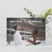 結婚したクリスマス絡み合いハートフォトホリデー サンキューカード (スタンド正面)