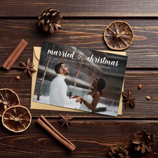 結婚したクリスマス絡み合いハートフォトホリデー サンキューカード
