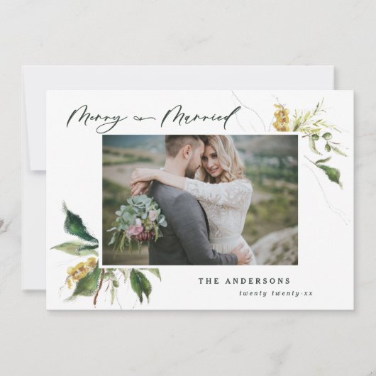 結婚したクリスマス絵を描フローラ写真の休日 シーズンカード (正面)