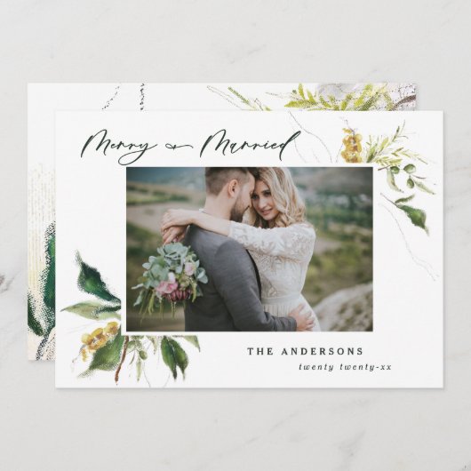 結婚したクリスマス絵を描フローラ写真の休日 シーズンカード (正面/裏面)