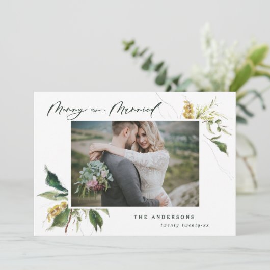 結婚したクリスマス絵を描フローラ写真の休日 シーズンカード (スタンド正面)