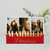 結婚したクリスマス3フォトコラージュ赤ホイル 箔シーズンカード (立ち正面)