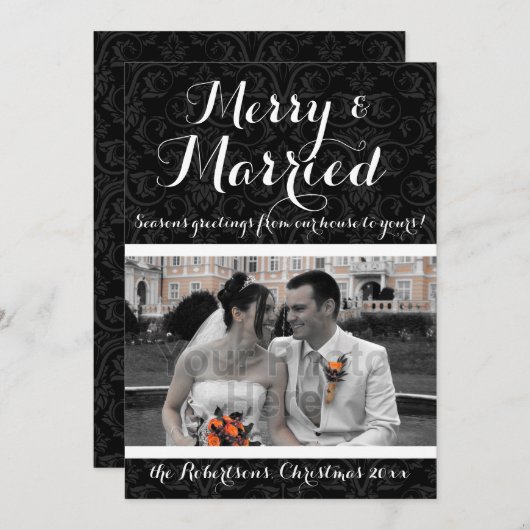 結婚したダマスクのホリデー写真 シーズンカード (正面/裏面)