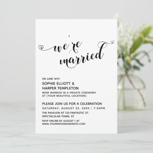 結婚したハートのタイポグラフィー 受付のみ 招待状 (スタンド正面)