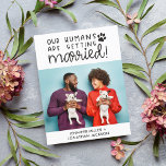 結婚したペット写真の発表QR 案内ポストカード<br><div class="desc">このおもしろいと最新の非公式はがき結婚で、あなたの準備にあなたの家畜(犬、猫や他の救動物)を含める。ペット好きには最適で、この告知カードの前面にはお気に入りの、婚約写真の1枚や動物の写真を使って簡単にカスタマイズでき、黒い手のフォントに「人間は結婚している」というキャプションが付けられていモダン書る。ポストカードの背面には、お客様の文字、Webサイト、およびカスタムお客様のゲストに最新のQRコードを付け保てパーソナライズできます。</div>