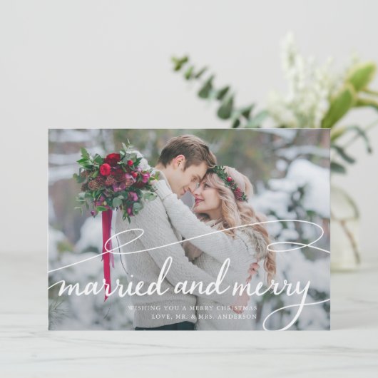 結婚したメリーエレガントSwirl結婚の写真 シーズンカード (スタンド正面)