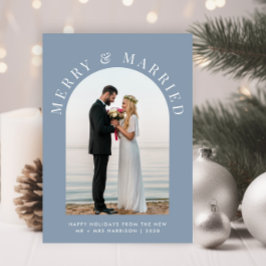 結婚したメリーArch Photo Dusty Blue Christmas シーズンカード