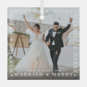 結婚したモダンメリーカップルフォトグラスオーナメント ガラスオーナメント (正面)