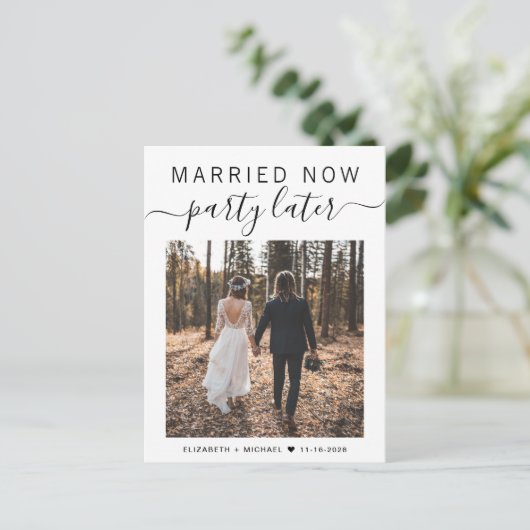 結婚した今すぐパーティー後の写真結婚の 案内ポストカード (スタンド正面)