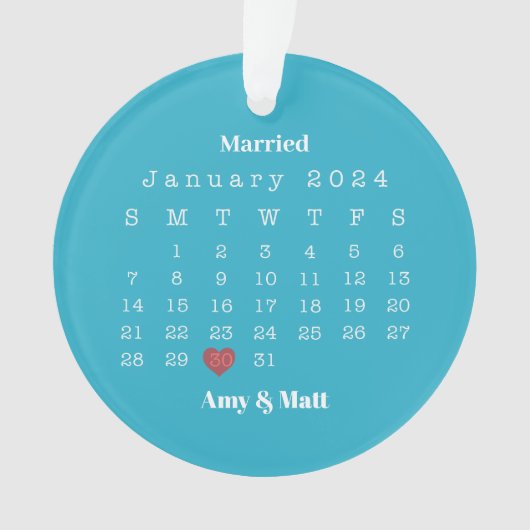 結婚した写真メリー、名前、日付クリスマス オーナメント (正面)