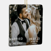 結婚した写真メリー、名前、日付クリスマス セラミックオーナメント (右)