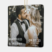 結婚した写真メリー、名前、日付クリスマス セラミックオーナメント (左)