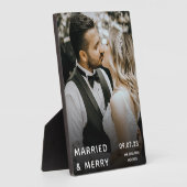結婚した写真メリー、名前、日付クリスマス フォトプラーク (側面)