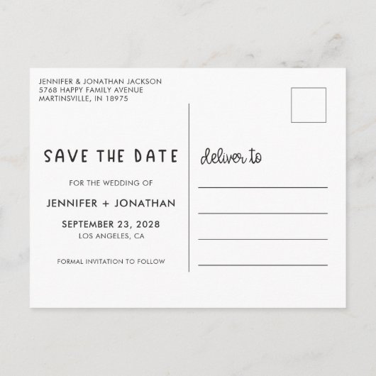 結婚した子供の写真を取得する親の日付を保存 案内ポストカード (裏面)