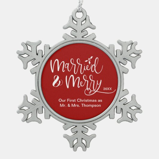 結婚した新メリーたに1結婚日目のクリスマス スノーフレークピューターオーナメント (正面)