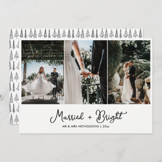 結婚した明るい初めてのクリスマスカップルの写真 シーズンカード (正面/裏面)