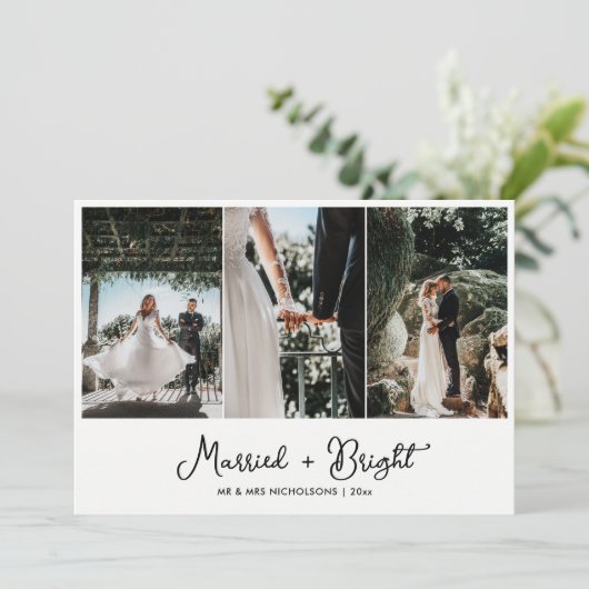 結婚した明るい初めてのクリスマスカップルの写真 シーズンカード (スタンド正面)