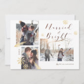 結婚した明るい木素朴材金ゴールドスノーフレーク写真 シーズンカード (正面)