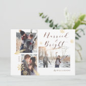 結婚した明るい木素朴材金ゴールドスノーフレーク写真 シーズンカード (スタンド正面)