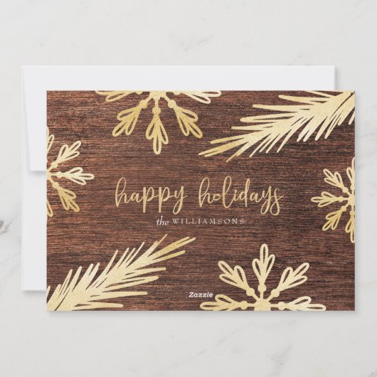 結婚した明るい木素朴材金ゴールドスノーフレーク写真 シーズンカード (裏面)