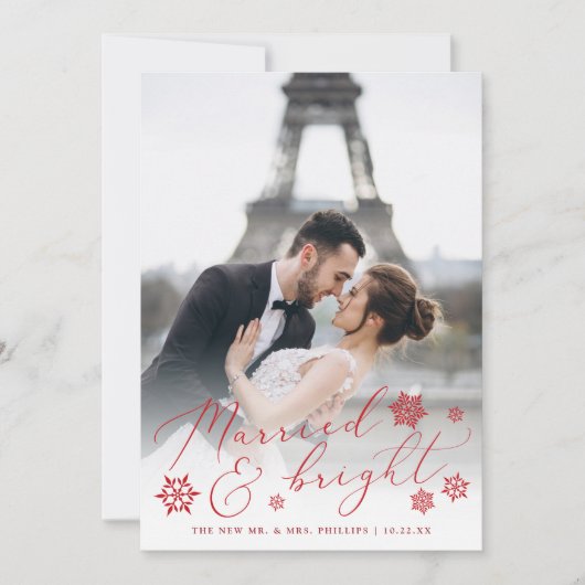 結婚した明るい |の結婚写真と感謝 シーズンカード (正面)