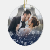 結婚した明るい |の結婚写真クリスマス セラミックオーナメント (左)