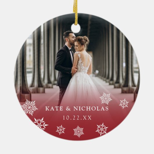 結婚した明るい |の結婚写真クリスマス セラミックオーナメント (裏面)