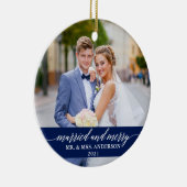 結婚した書メリーの結婚青 セラミックオーナメント (右)