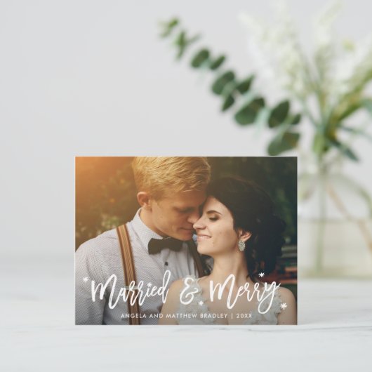 結婚した書道メリーのクリスマス写真 ポストカード (スタンド正面)