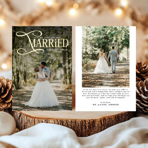 結婚した最初のクリスマスのカップル2枚の写真 箔シーズンカード