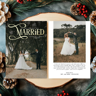 結婚した最初のクリスマスを記念する 結婚したカップル2枚の写真 箔シーズンカード