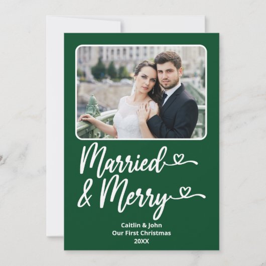 結婚した第1回メリークリスマス新婚フォトグリーン シーズンカード (正面)