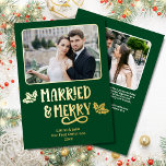 結婚した第1回メリークリスマス新婚フォトグリーン 箔シーズンカード<br><div class="desc">私たちの初めてのクリスマス結婚した2枚の金ゴールドフォイルのグリーティングカードは祝2000年の新しいカップルの初めてのクリスマスに最適な方法でメリーすモダン。フォントはホリとと木の実は背中にメッセージと同じくらい綺麗に包まれています。"とよくはしゃぐ"のメメリーッセージは、一緒に彼らの最初の休暇のシーズンに思い祝を持って感傷的な方法である。箔カラー(金ゴールド、銀違う色、またはバラ金ゴールド)から選択することもできます。このカードはピローや結婚したオーナメントなどメリーのコレクションやコレクションの一部である！私のすべてのデザインはZazzleの任意の製品に転送でき運る。特別なカスタムデザインのリクエストや問い合わせについては、メッセージを送信する。注文に関するお問い合わせ、返品、交換は、Zazzleカスタマ連絡ーサポートチーム(https://www.zazzle.com/about/ask)までお問い合わせください。ありがとうストップございます！©PoppyMeadowDesigns 2023</div>