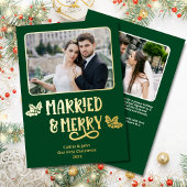 結婚した第1回メリークリスマス新婚フォトグリーン 箔シーズンカード