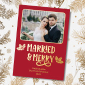 結婚した第1回メリークリスマス新婚フォトレッド 箔シーズンカード