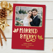 結婚した第1回メリークリスマス新婚フォトレッド 箔シーズンカード