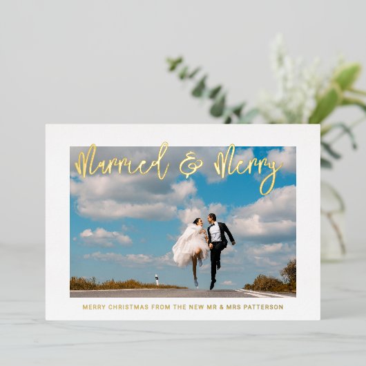 結婚した結婚メリー初めてのクリスマス 箔シーズンカード (立ち正面)