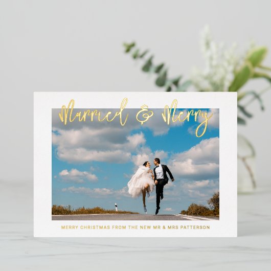 結婚した結婚メリー初めてのクリスマス 箔招待状 (立ち正面)