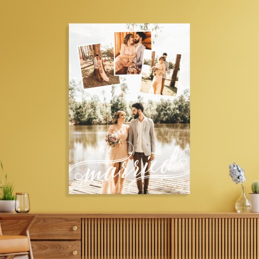 結婚した結婚渦巻形のScriptの写真のコラージュ キャンバスプリント (インサイチュ (リビング))