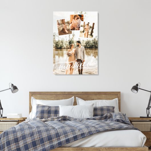 結婚した結婚渦巻形のScriptの写真のコラージュ キャンバスプリント (インサイチュ (寝室))