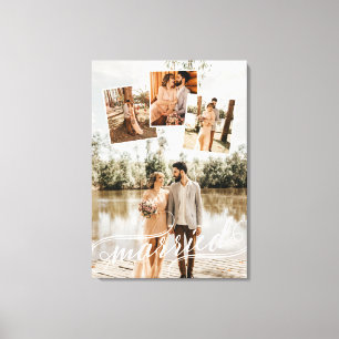 結婚した結婚渦巻形のScriptの写真のコラージュ キャンバスプリント