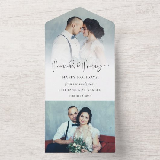 結婚した2メリー枚の写真の受信者アドレスのクリスマスカード オールインワン招待状 (内側)